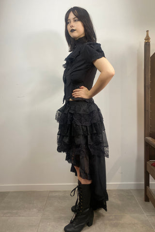 Dark in Love KW263 black gothic layered lace skirt left side view