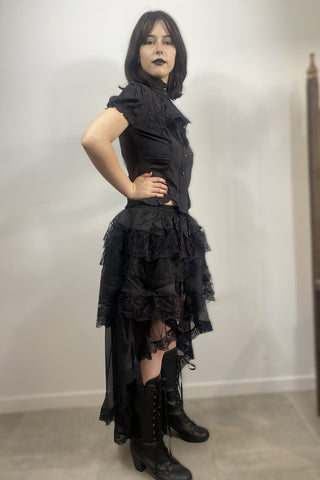 Dark in Love KW263 black gothic lace layered skirt side view