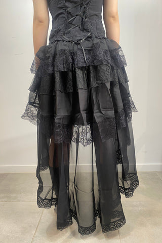 Dark in Love KW263 black gothic lace high-low skirt back view