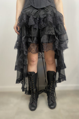 Dark in Love KW263 black gothic lace high-low skirt front close-up