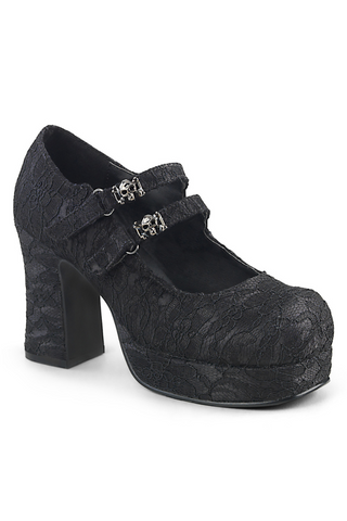 demonia gothika-09 satin lace chunky heel mary jane shoes with skull buckles