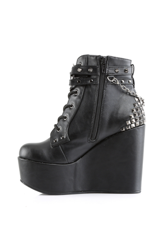 Demonia Poison-101 inner side view with zipper, chains and spike studs