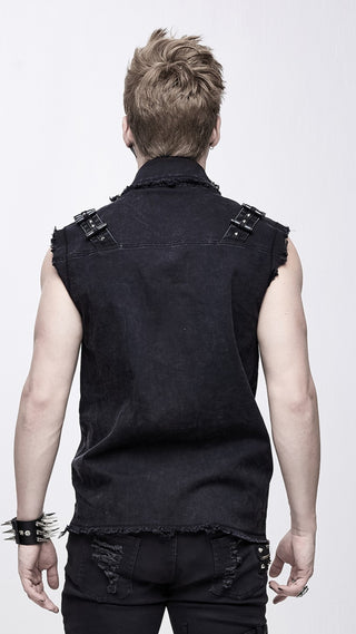 Devil Fashion WT045 black sleeveless denim vest back view