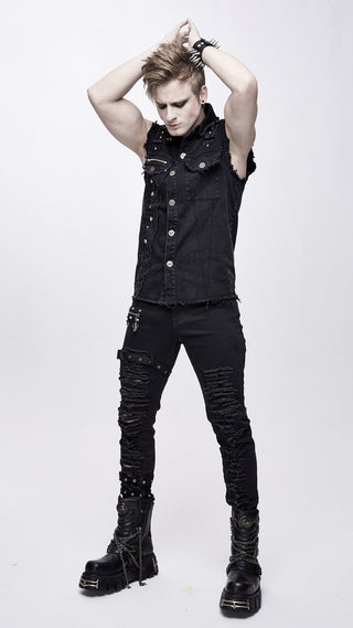 Devil Fashion WT045 black sleeveless denim vest full body