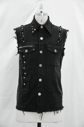 Devil Fashion WT045 black sleeveless denim vest on mannequin