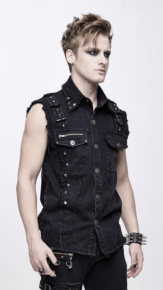 Devil Fashion WT045 black sleeveless denim vest side view