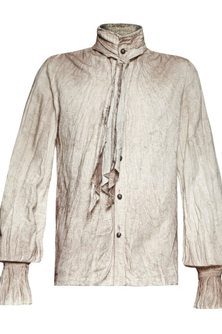 Front view of Punk Rave Drowned Mariner Shirt laid flat showing high collar, necktie, and poet sleeves