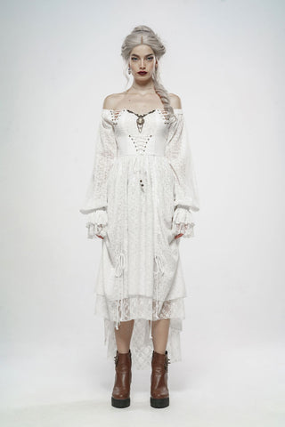 Punk Rave WQ-439 white gothic off-shoulder lace corset dress with layered skirt