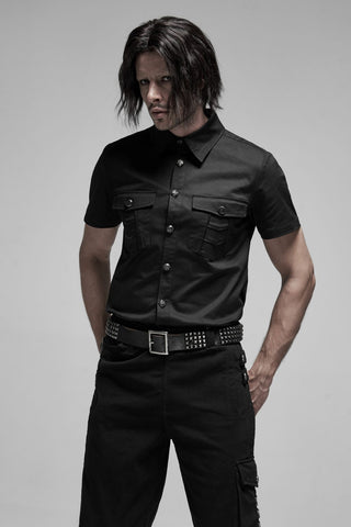 Men’s black gothic short sleeve shirt styled with black pants