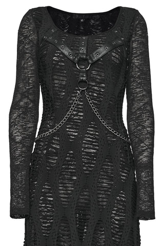 Tenebris Distressed Mesh Harness Maxi Dress