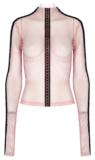 Pink Cyber Punk Sheer Mesh Long Sleeve Top