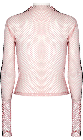 Pink Cyber Punk Sheer Mesh Long Sleeve Top
