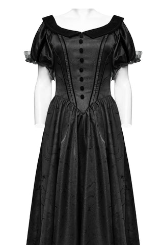 Off-Shoulder Victorian Mourning Gown - Black