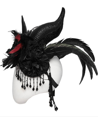 Bloodmoon Empress – Gothic Feather Horn Crown