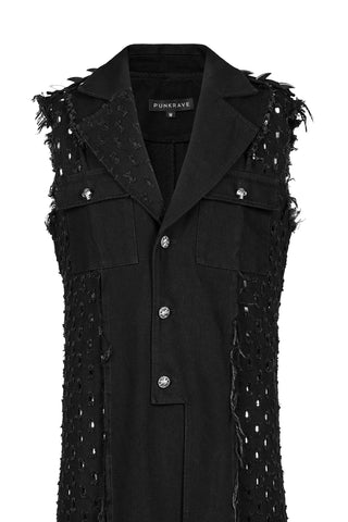.Black Studded Sleeveless Longline Vest