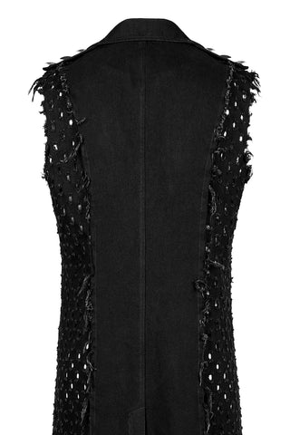 .Black Studded Sleeveless Longline Vest