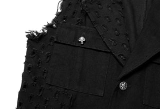 .Black Studded Sleeveless Longline Vest