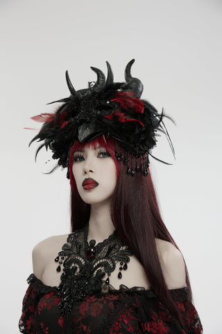 Bloodmoon Empress – Gothic Feather Horn Crown