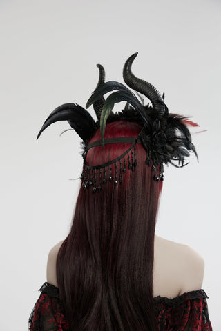 Bloodmoon Empress – Gothic Feather Horn Crown