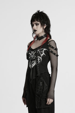 Vampire Bat Fishnet Sleeve Top