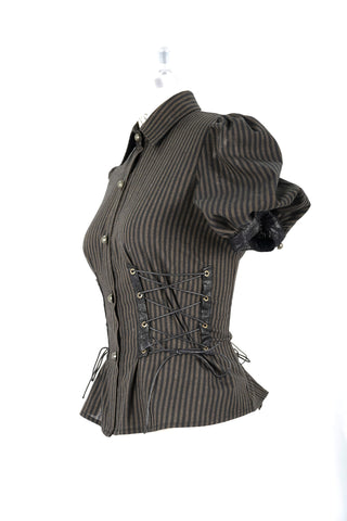 Clockwork Muse Brown Pinstripe Steampunk Blouse