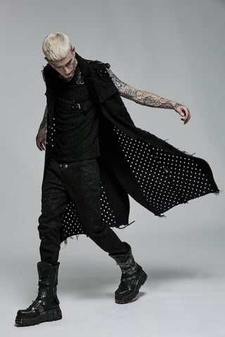 .Black Studded Sleeveless Longline Vest