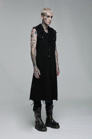 .Black Studded Sleeveless Longline Vest