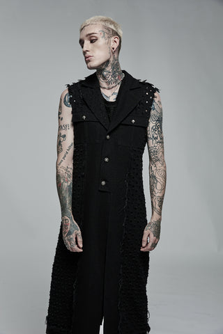 .Black Studded Sleeveless Longline Vest