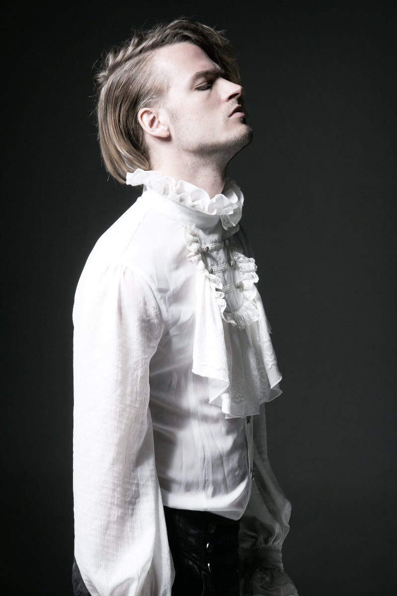 Gothic Aristocrat's High Collar White Shirt – Men's Victorian Ruffle Tie