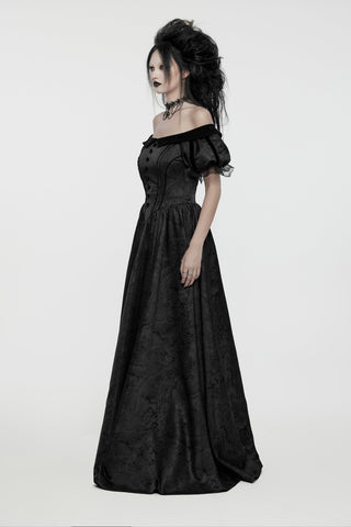 Off-Shoulder Victorian Mourning Gown - Black