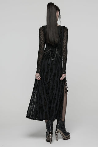Tenebris Distressed Mesh Harness Maxi Dress
