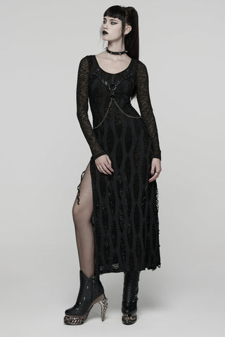Tenebris Distressed Mesh Harness Maxi Dress