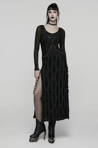 Tenebris Distressed Mesh Harness Maxi Dress