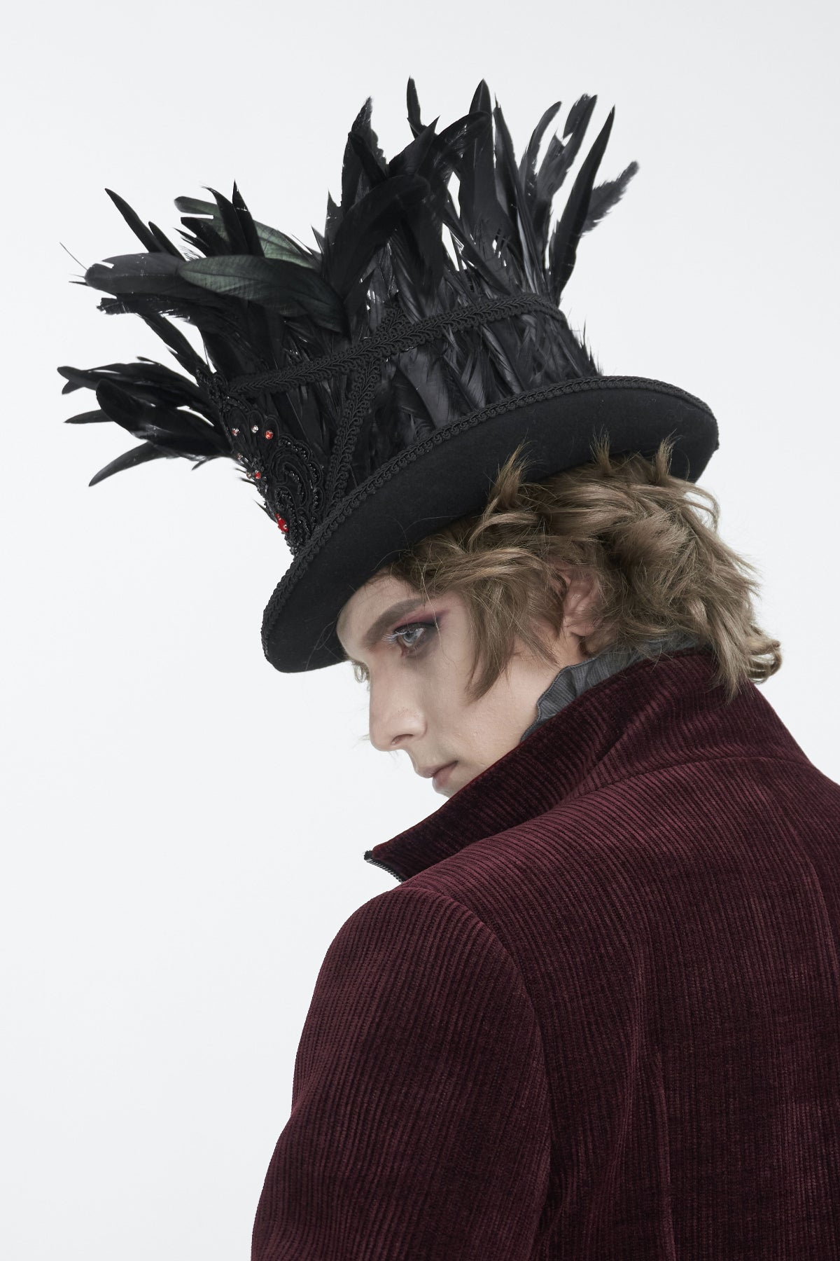 Men's Gothic Victorian Steampunk Feather Top Hat Devil Fashion