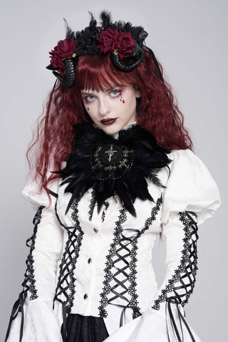 Gothic Cross Feather Brooch & Headpiece