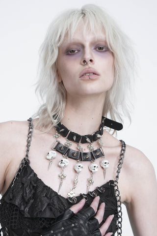Mortis Skull & Spike Choker Necklace