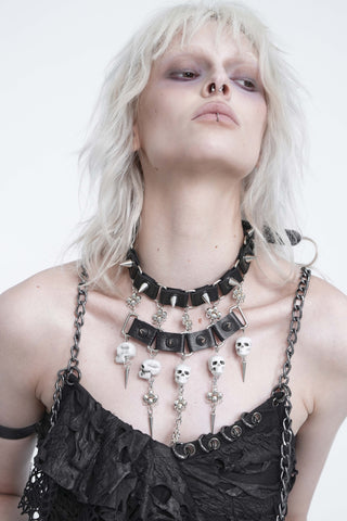 Mortis Skull & Spike Choker Necklace