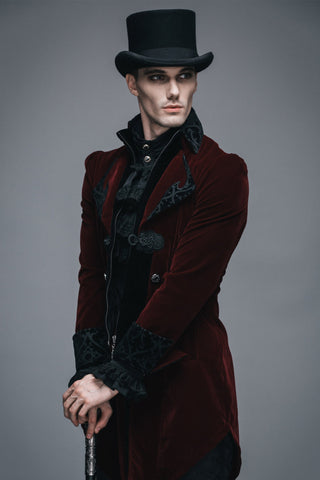 Victorian Gentleman Red Velvet Tailcoat