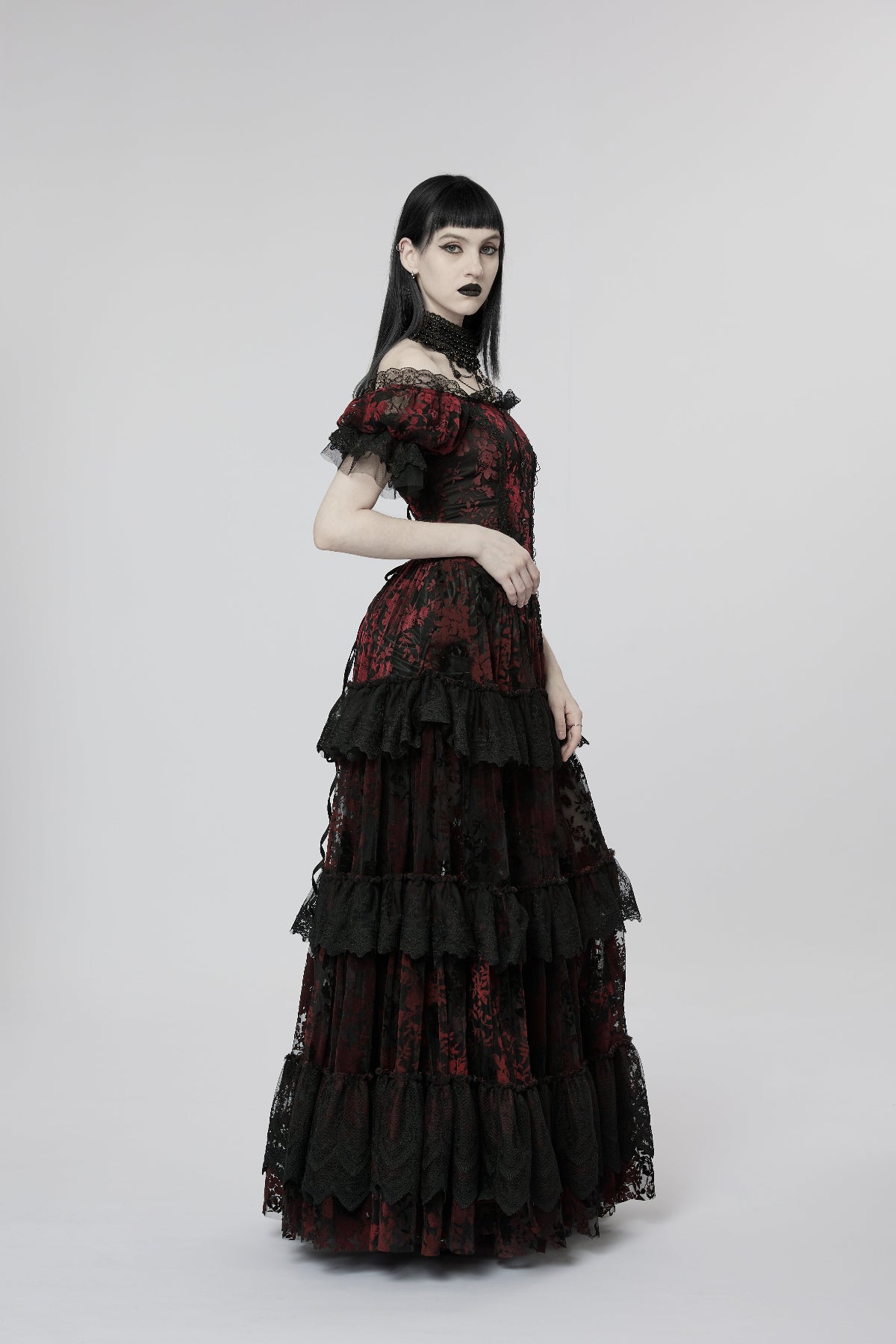 black and red emo dress black white red dress Gothic Belle Red/black Upscale Fantasy Gown