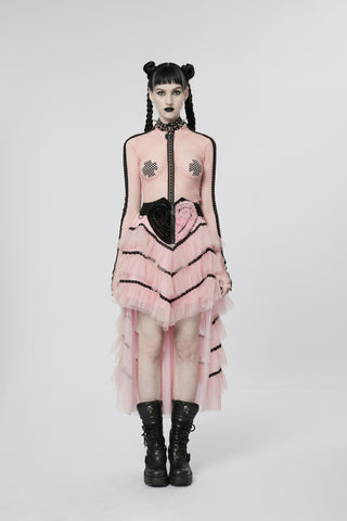 Pink Cyber Punk Sheer Mesh Long Sleeve Top