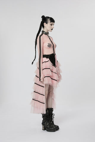 Pink Cyber Punk Sheer Mesh Long Sleeve Top