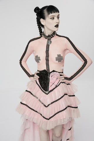 Pink Cyber Punk Sheer Mesh Long Sleeve Top