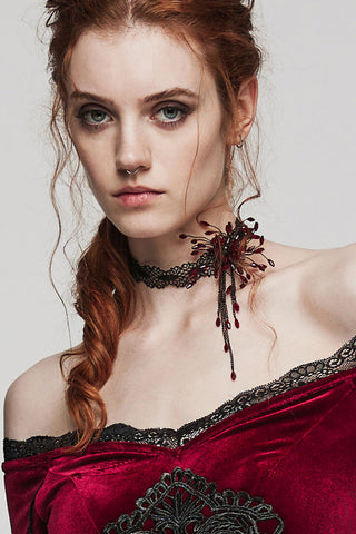 Shadow Lily in Blood – Victorian Gothic Lace Choker
