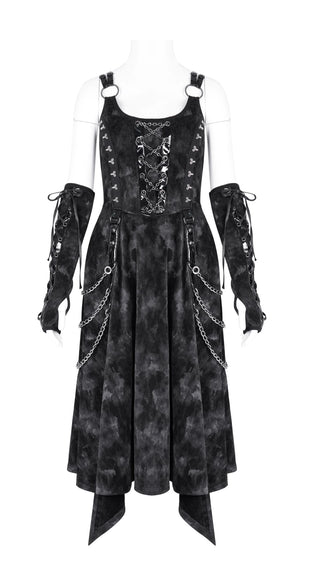 Dark Punk Chain Dress with Arm Warmers