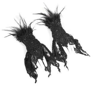 Nyx - Feather Lace Gothic Wrist Cuffs
