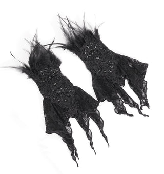 Nyx - Feather Lace Gothic Wrist Cuffs