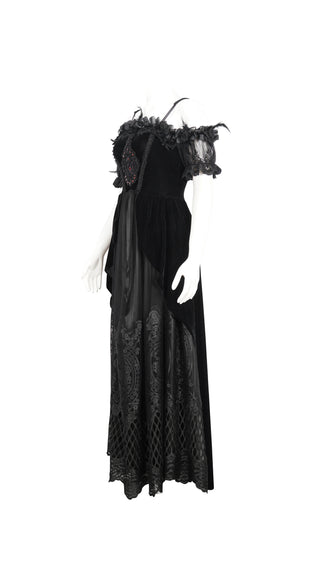 Veronica - Off-Shoulder Velvet & Lace Maxi Dress in Black