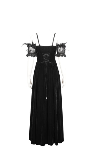 Veronica - Off-Shoulder Velvet & Lace Maxi Dress in Black