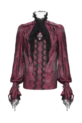 Red Satin Ruffle Shirt