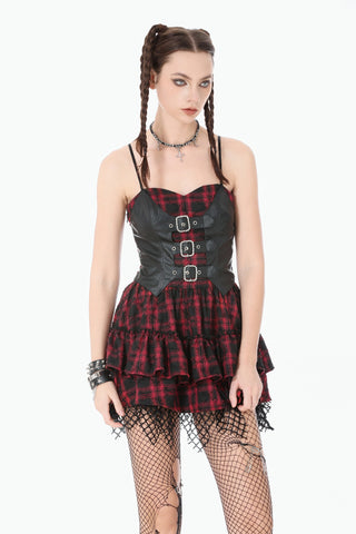 Red Tartan Corset Mini Dress